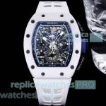 Swiss Replica Richard Mille RM11-02 White Ceramic Blue Openworked Dial Watch 50mm